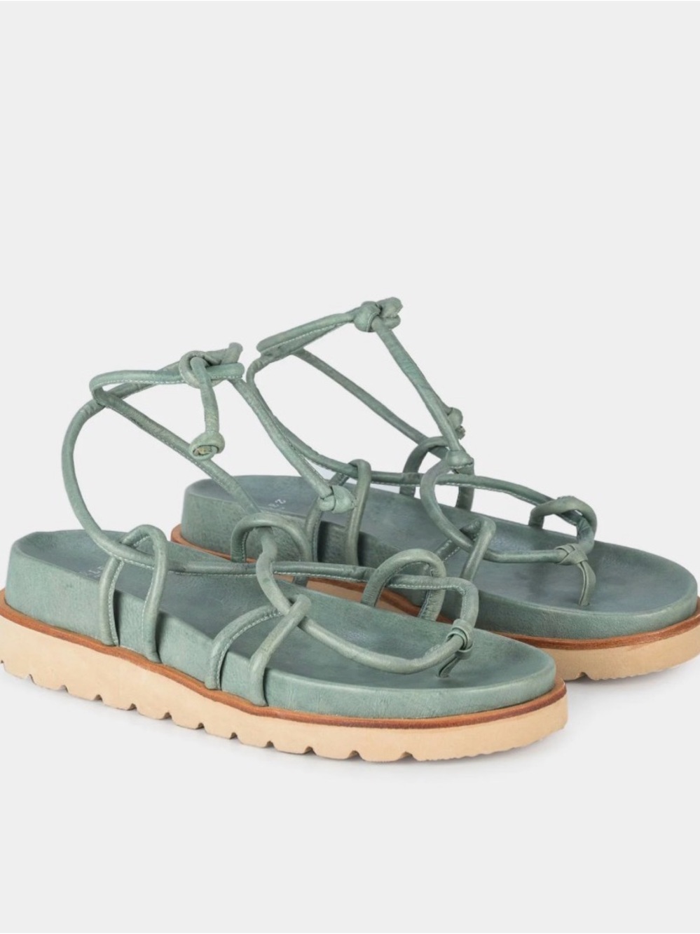 Velez Artisan sage green leather wrap-around platform sandals NEW W TAG Sz 7.5